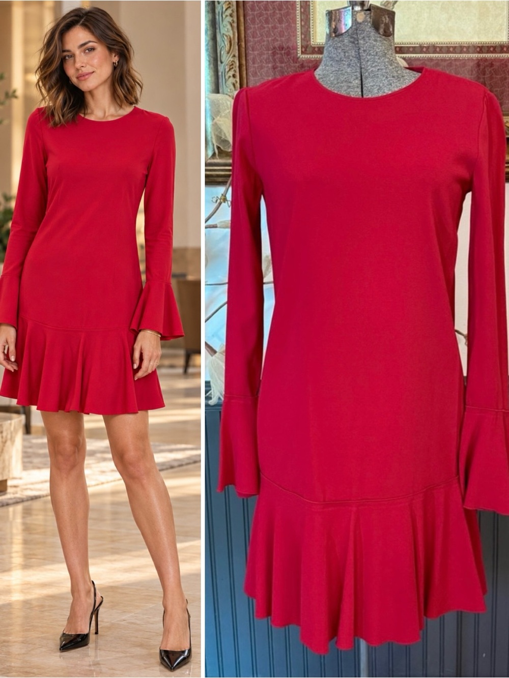 Theory Marah Bergen Dress Drop Waist Flounce Hem Event Dress Sz 00 🧡🍄